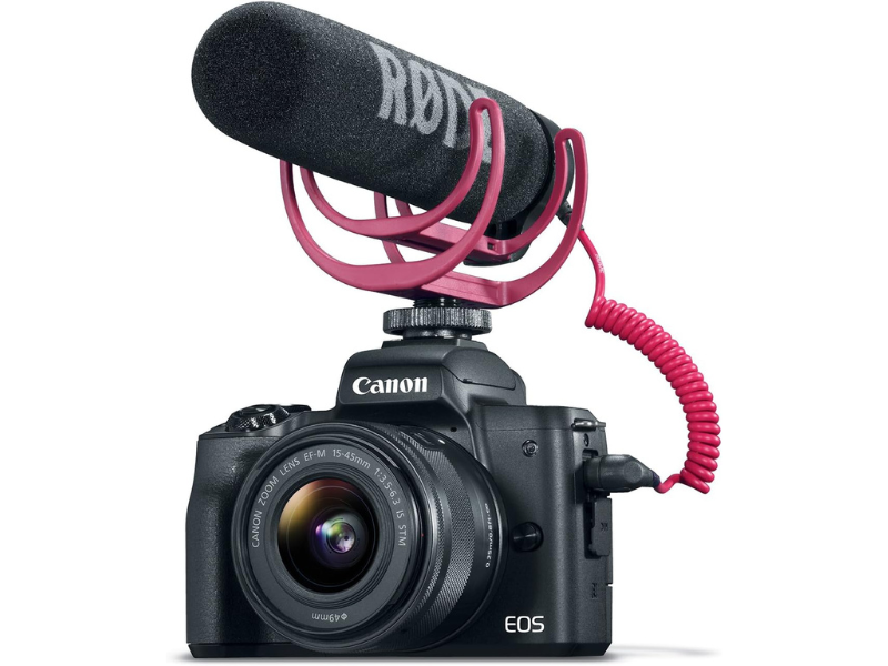 Canon digital camera with a microphone attached on top