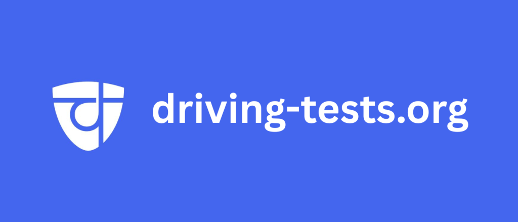 Logo and text for driving-tests.org on a blue background