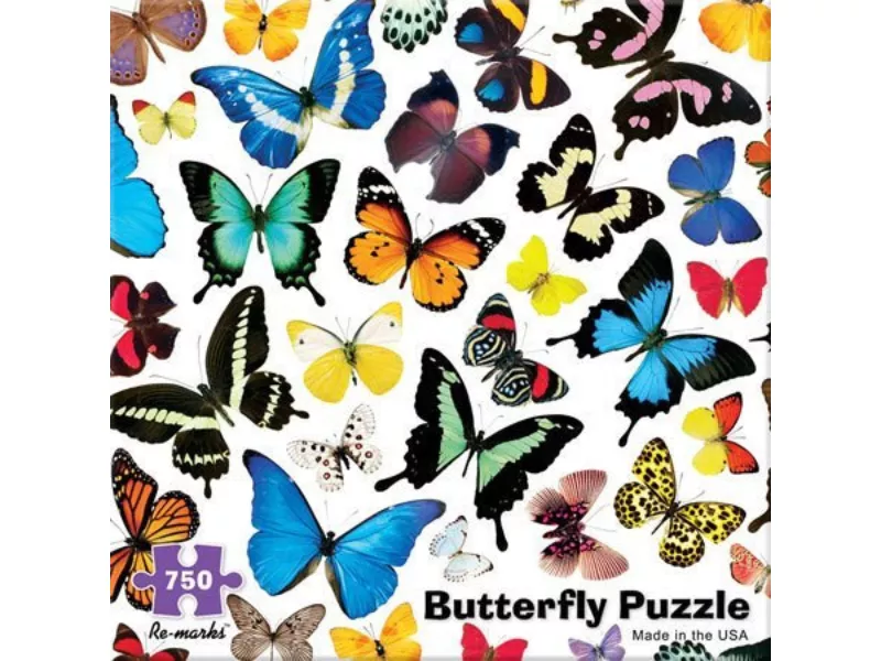 Colorful butterfly puzzle cover featuring various butterfly species