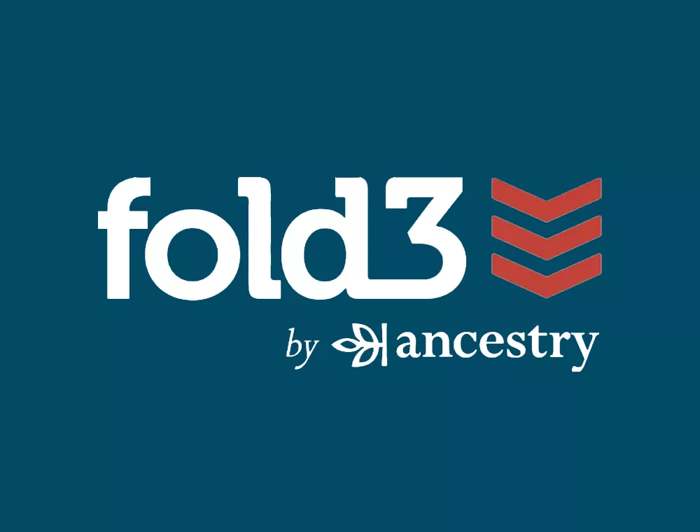 Fold3 logo by Ancestry with a dark blue background