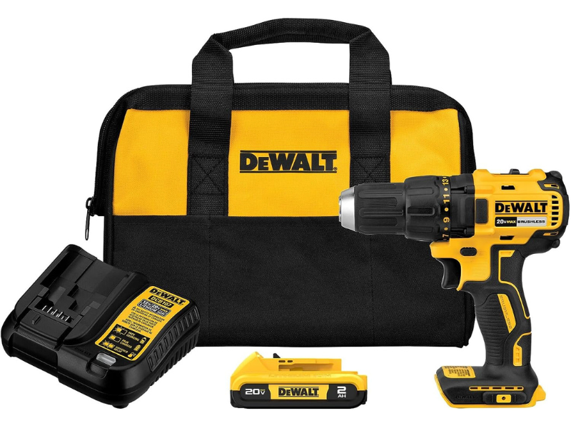 Dewalt cordless drill set with battery and charger in a bag