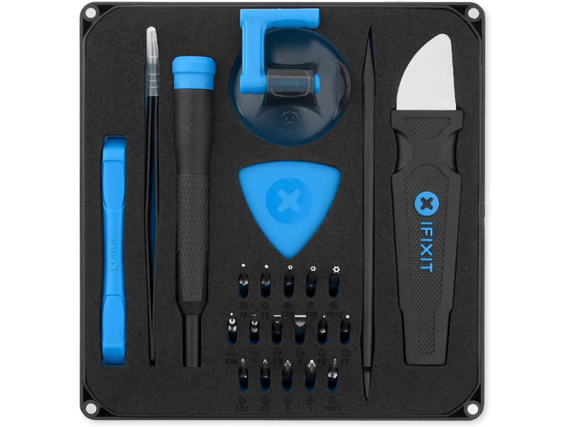 Electronic tool kit with various tools and screwdriver bits
