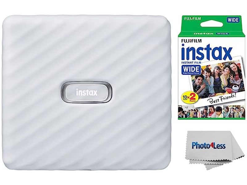 Fujifilm Instax smartphone printer with instant film pack and cleaning cloth