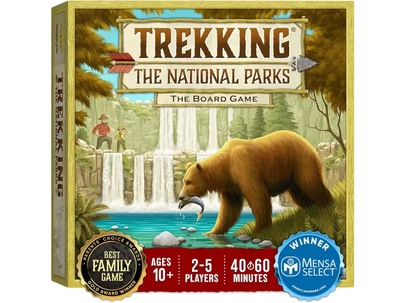 Board game box featuring a bear and national park scenery