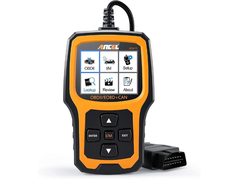 OBDII vehicle code reader with a digital display and buttons