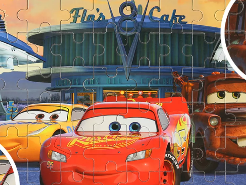Lightning McQueen and friends at Flo's V8 Cafe in Radiator Springs