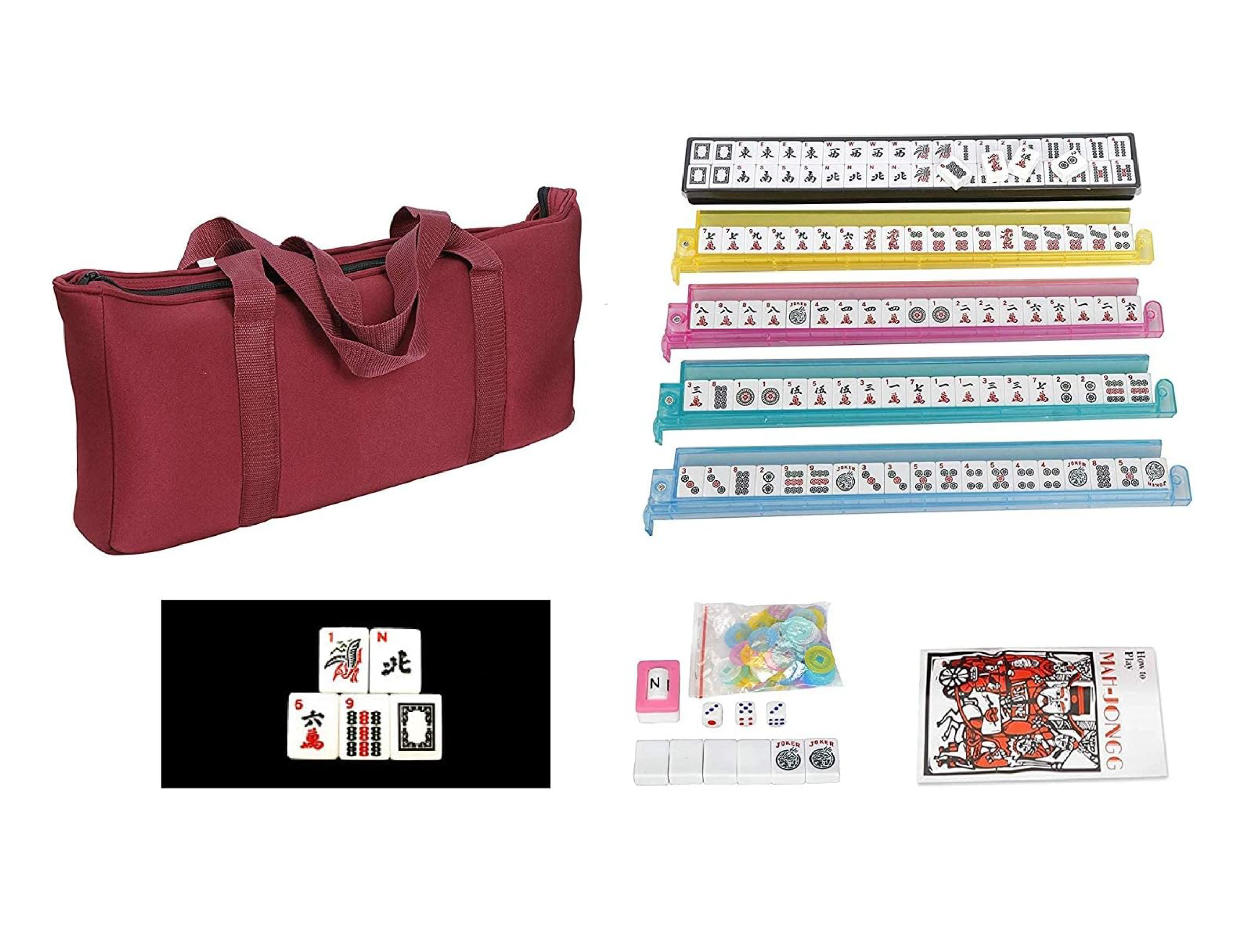 Mahjong set with carrying bag tiles dice and instruction booklet