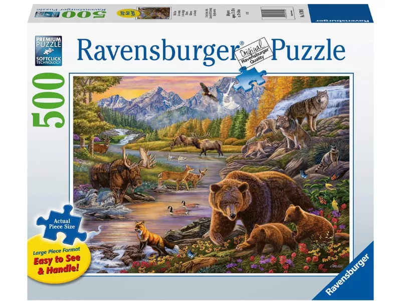 500-piece Ravensburger puzzle featuring wildlife in a scenic landscape