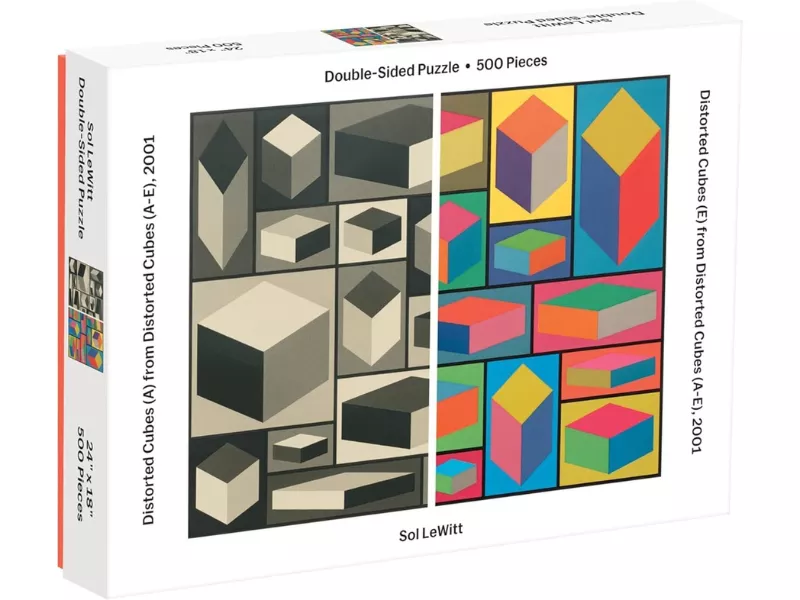 Double-sided puzzle featuring abstract cube designs by Sol LeWitt