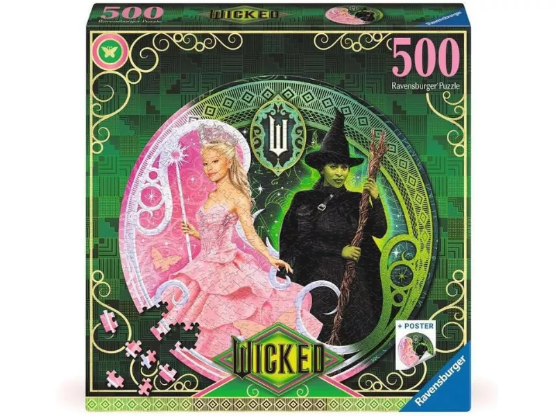 Wicked 500-piece puzzle featuring two iconic characters in vibrant colors