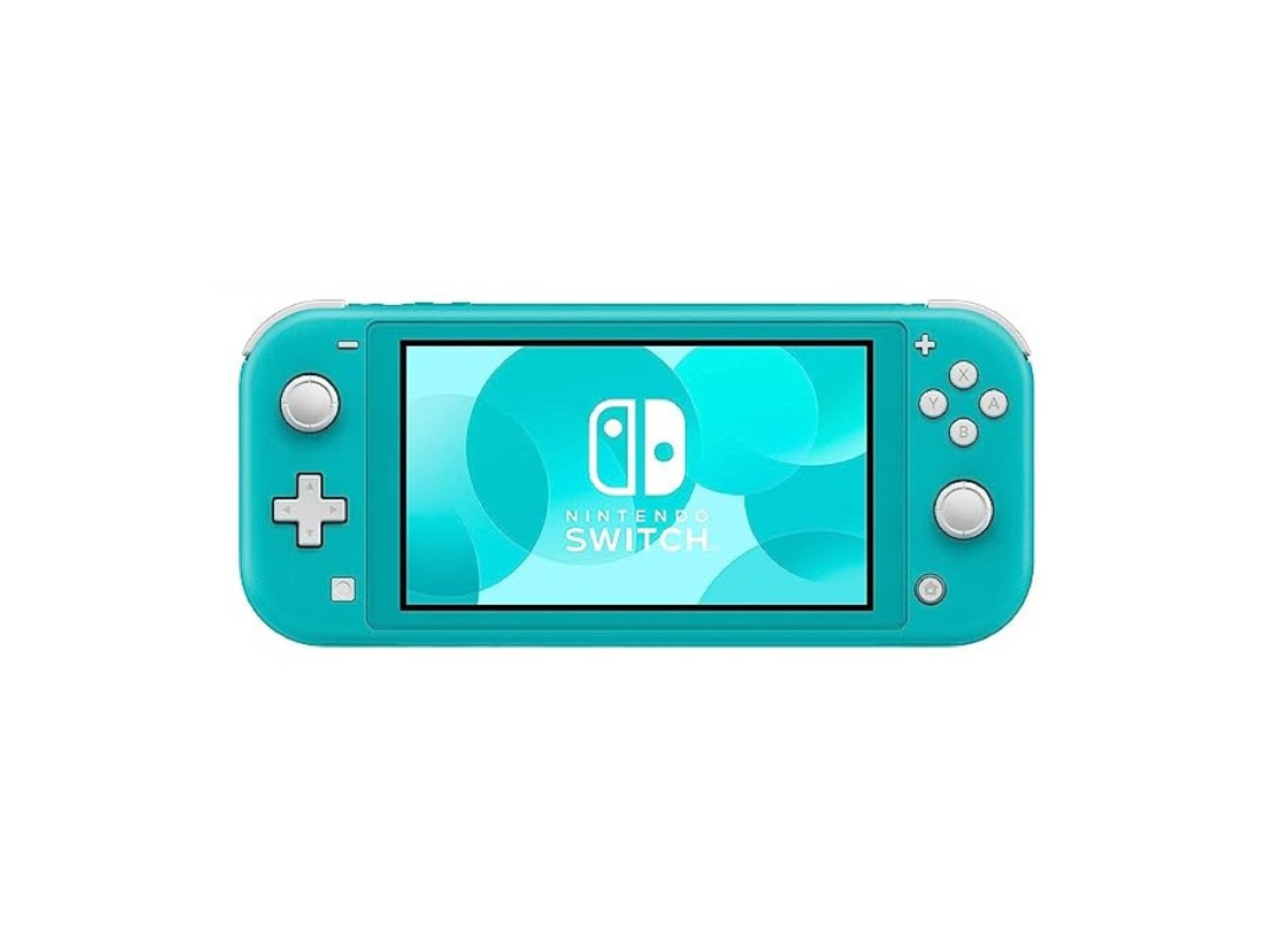 Turquoise Nintendo Switch Lite displaying the Nintendo Switch logo