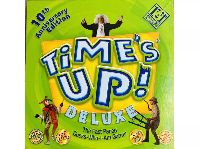 Time's Up! Deluxe board game box with colorful characters and text