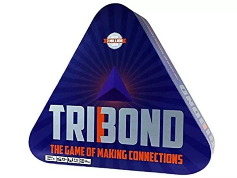 Triangular game box titled "Tribond: The game of making connections