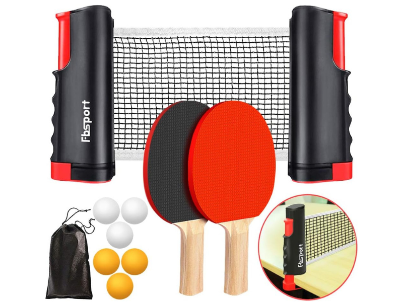Table tennis set with paddles balls and a net system