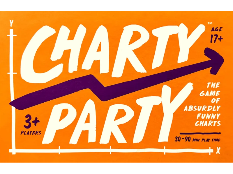 Charty Party board game with vibrant orange and purple design
