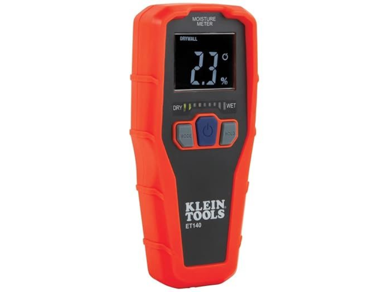 Moisture meter displaying 2.3% moisture level for drywall