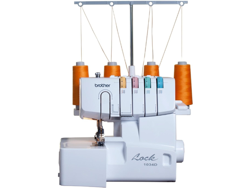 Brother 1034D serger sewing machine with orange thread spools