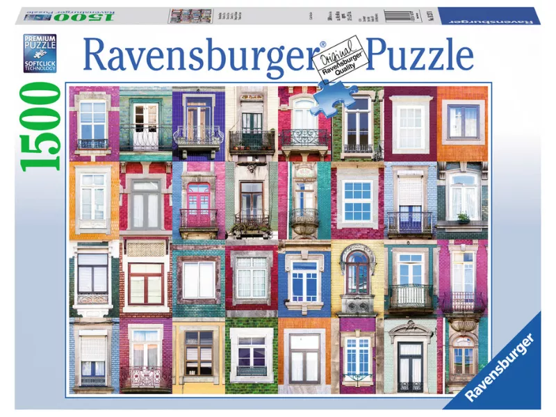 Colorful collage of windows featured on a Ravensburger puzzle box