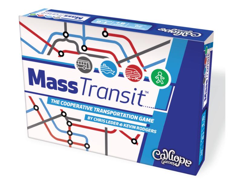 Board game box for Mass Transit, a cooperative transportation game