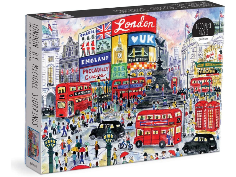 Colorful puzzle box featuring a busy London street scene