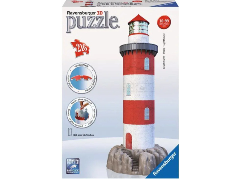 3D puzzle box featuring a red and white lighthouse design