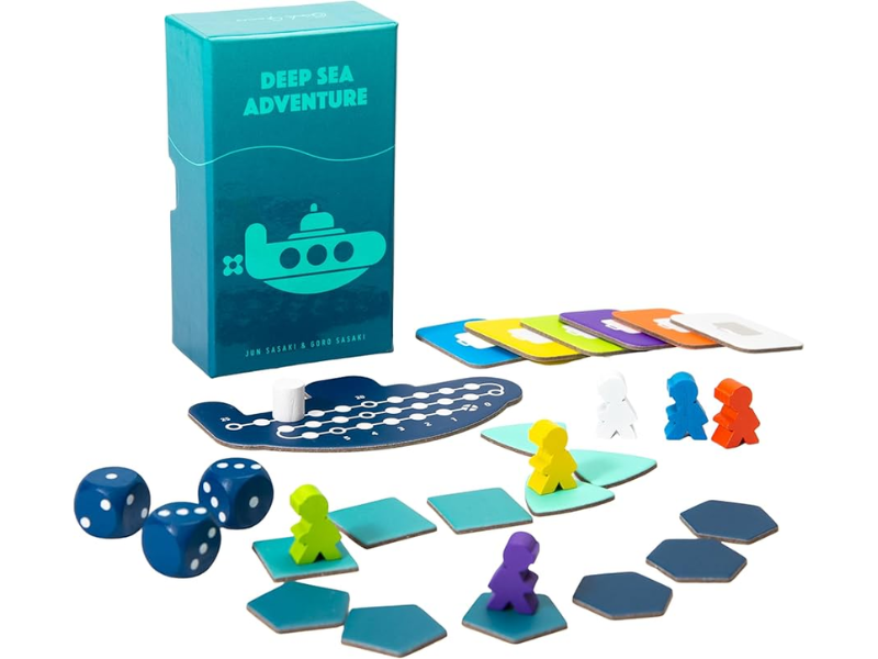 Colorful game pieces and cards from the Deep Sea Adventure board game