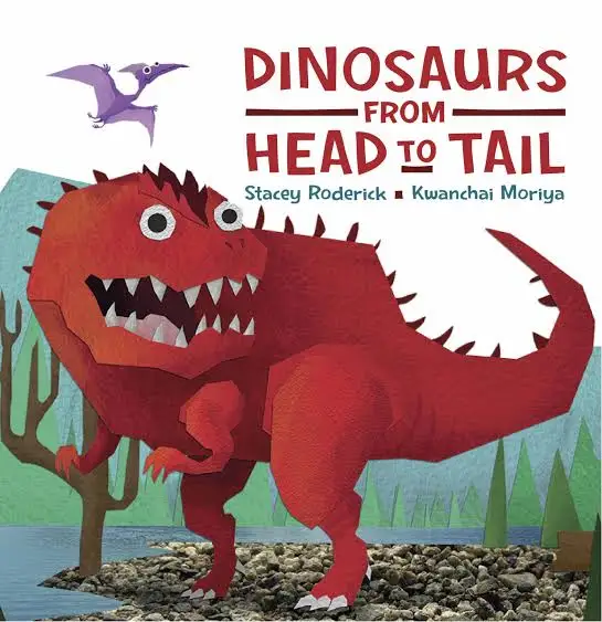 Colorful dinosaur illustration with the title "Dinosaurs from Head to Tail