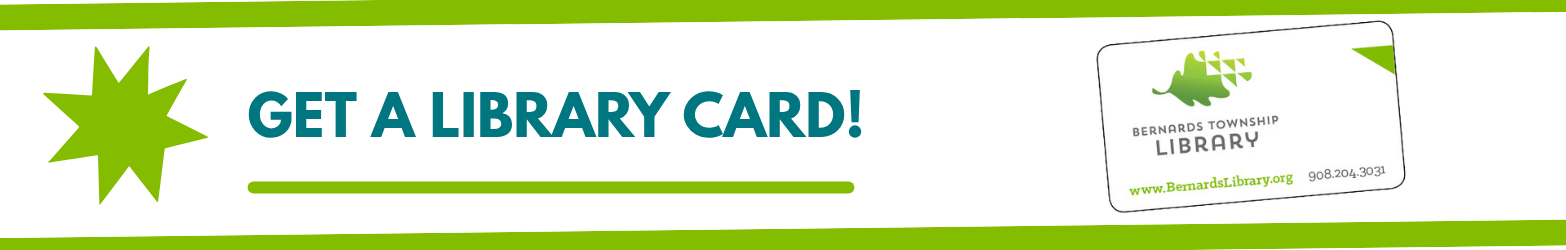 Get a library card banner with contact information and card design